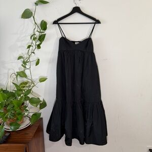 Wilfred Aritizia Black Smocked Maxi Dress - Light Weight Adjustable Straps -